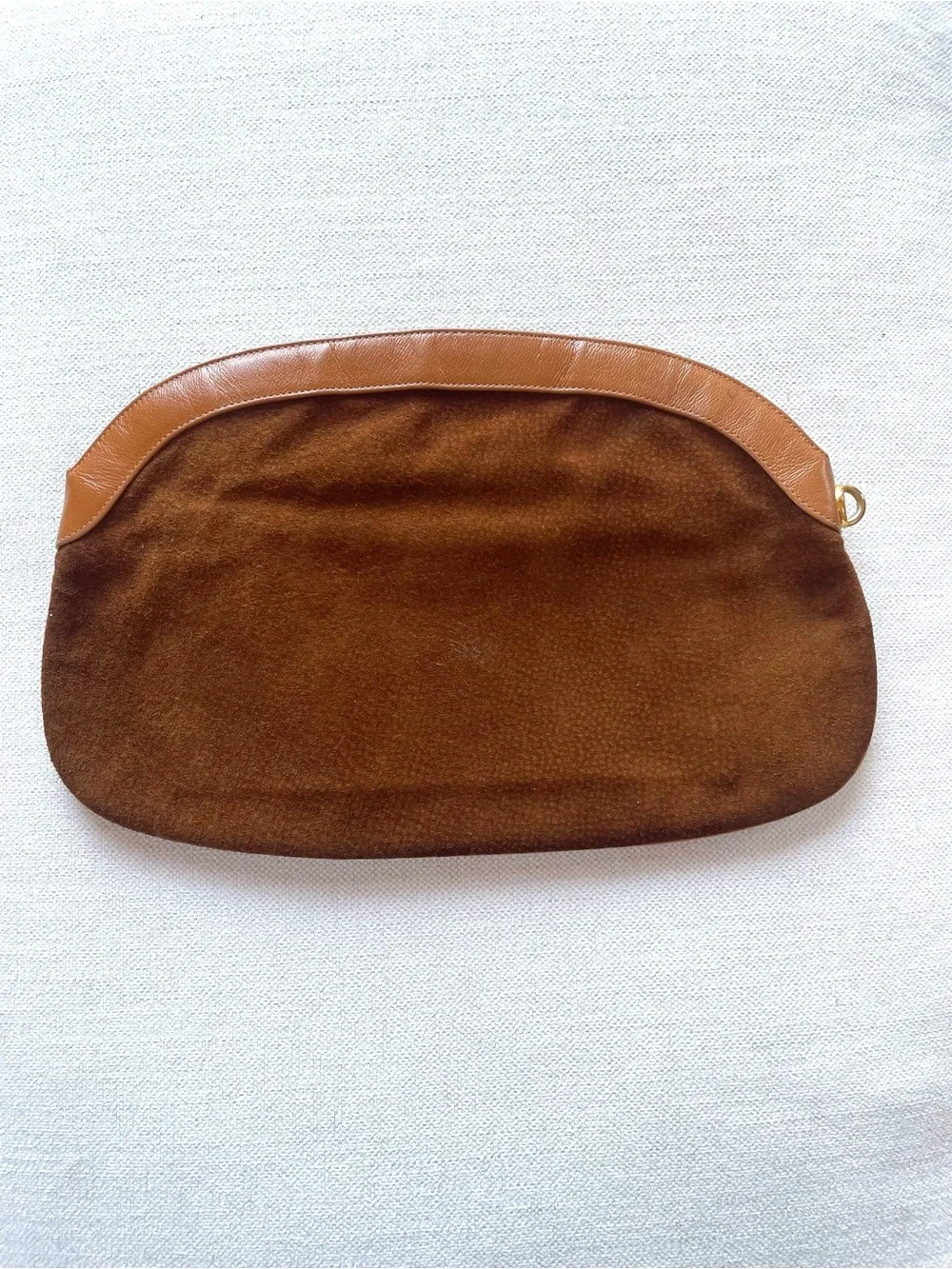 Vintage Koret Chestnut Suede Clutch with Tan Leather Trim